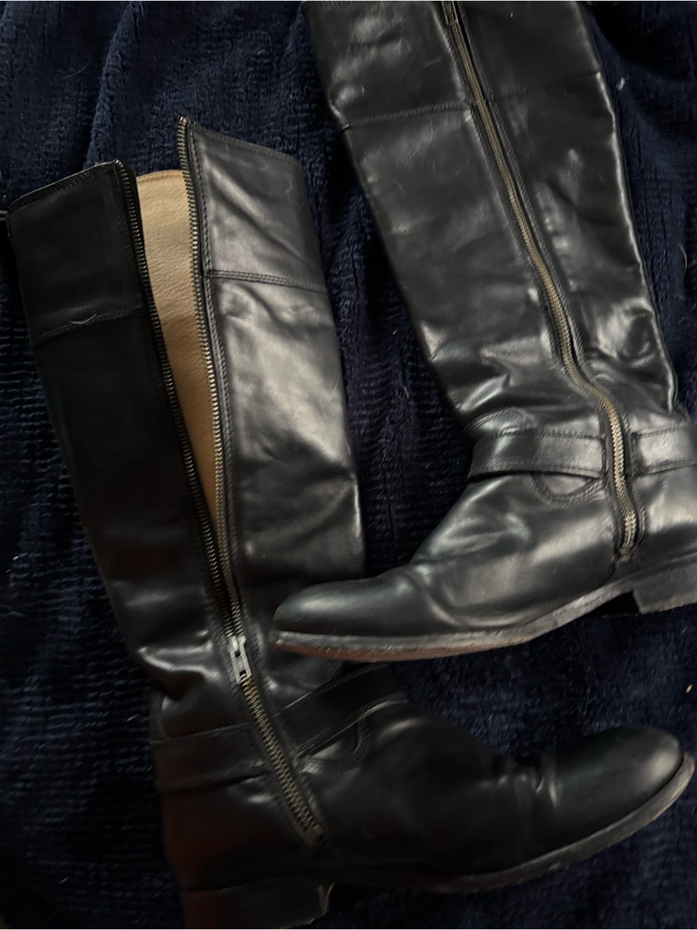 Frye Women's Black Leather Over-the-Knee Zip Boots